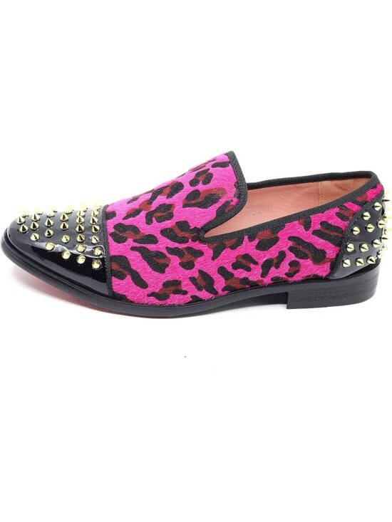 Metrocharm Men\'s Fuchsia Pink Leopard Print Loafers Smoking Slip On Formal Shoes main image 6